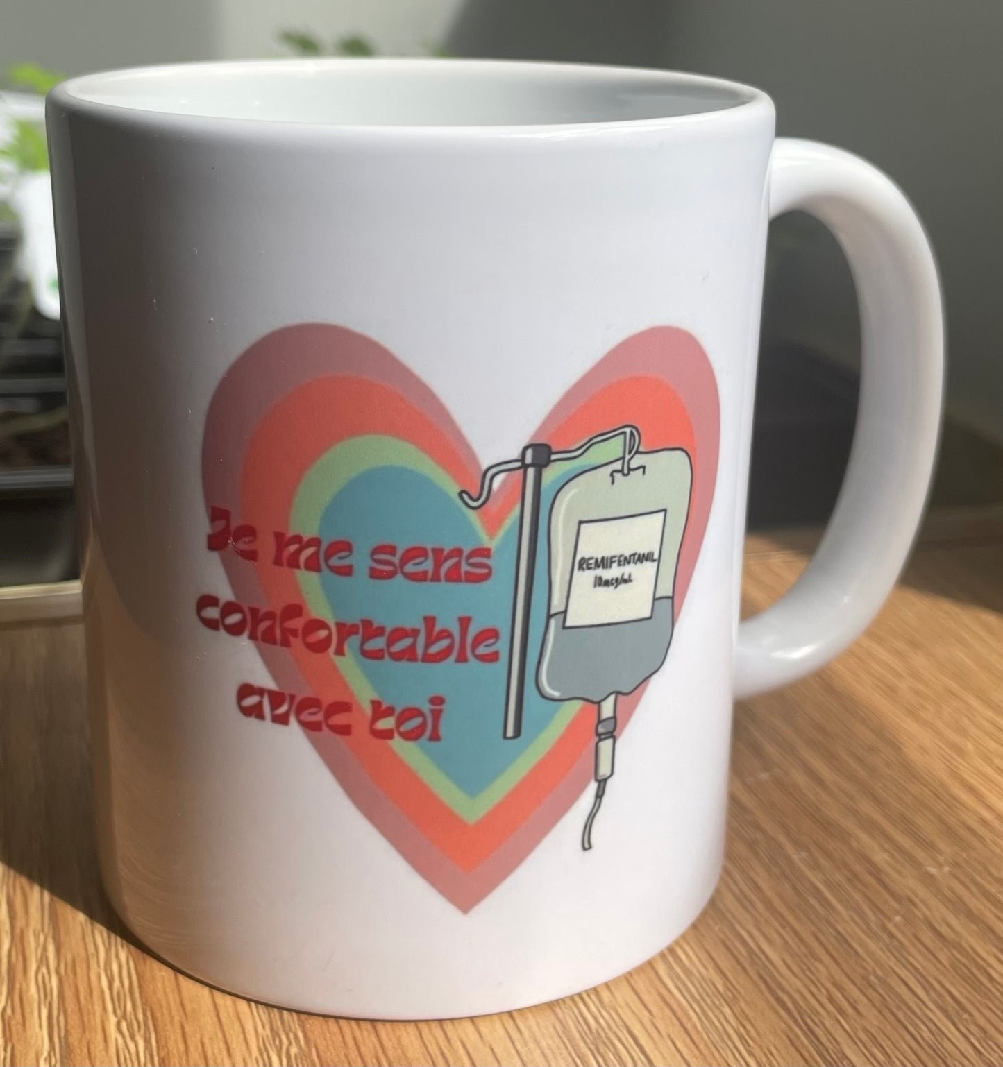 Tasse "Je me sens confortable avec toi" blanc