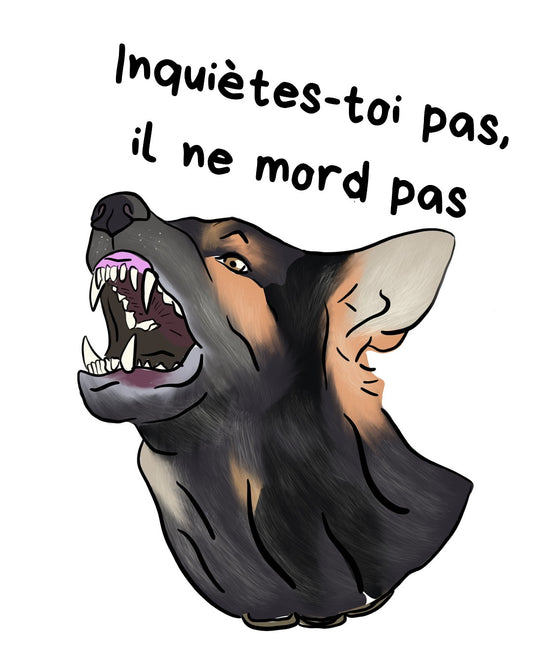 Autocollant "Il ne mord pas" (1/3$ ou 5/10$)